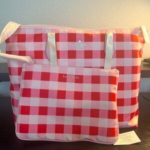 Kate spade Fabric tote bag with attachable pouch , pink and red kate spade bag